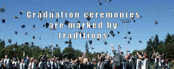 scene of grads tossing hats into the air