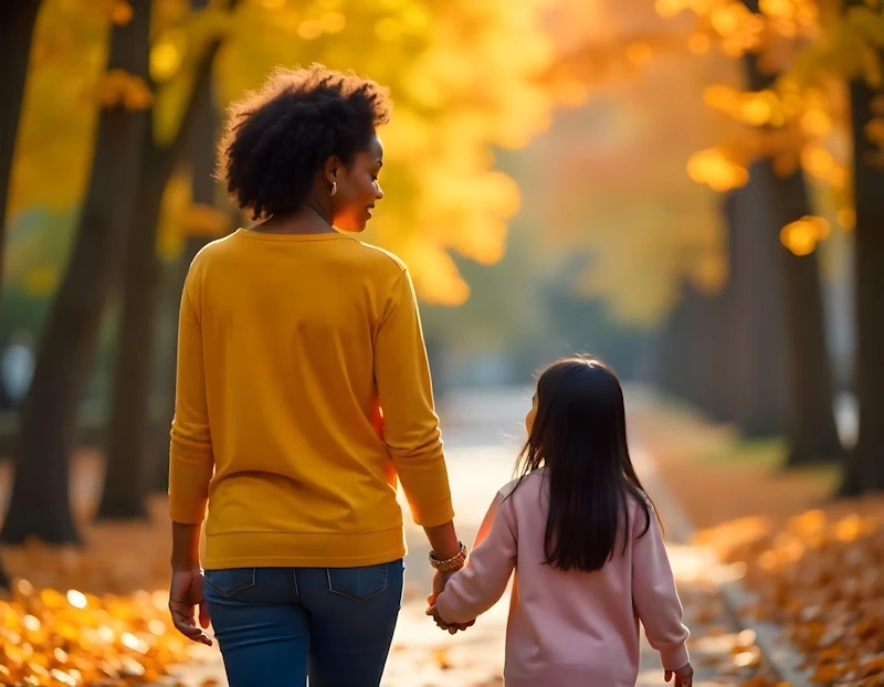 Mother and daughter walking Mother and daughter walking