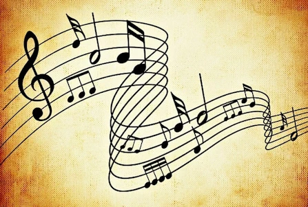 Music notes on gold background
