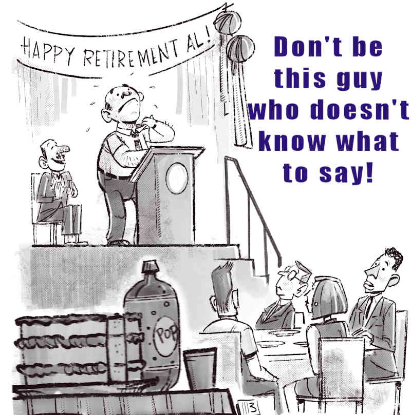 Cartoon of nervous guy giving a retirement speech Cartoon of nervous guy giving a retirement speech