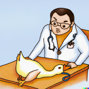 Vet with dead duck - AI generated