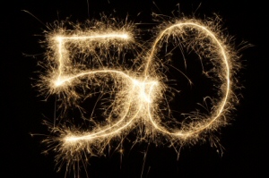 Sparklers forming the number 50 for a 50th birthday celebration.